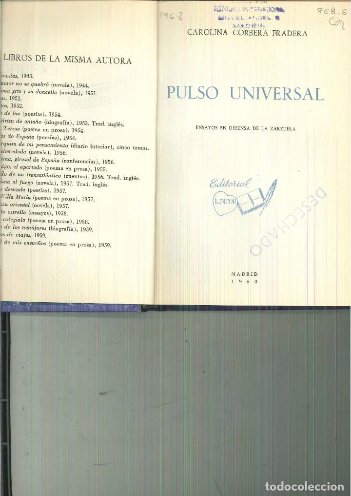 Libros de segunda mano: PULSO UNIVERSAL. Carolina Corbera Fradera. - Foto 1