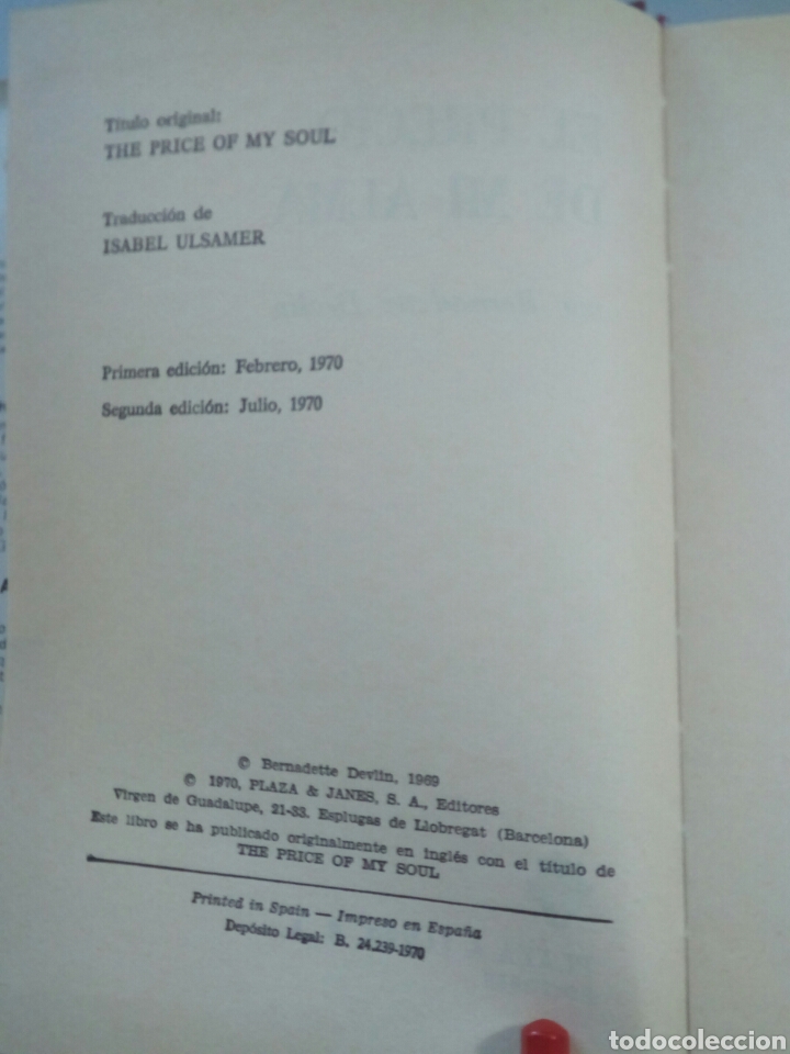 Libros de segunda mano: A&ntilde;o 1970. Libro, EL PRECIO DE MI ALMA. Bernadette Devlin. - Foto 5