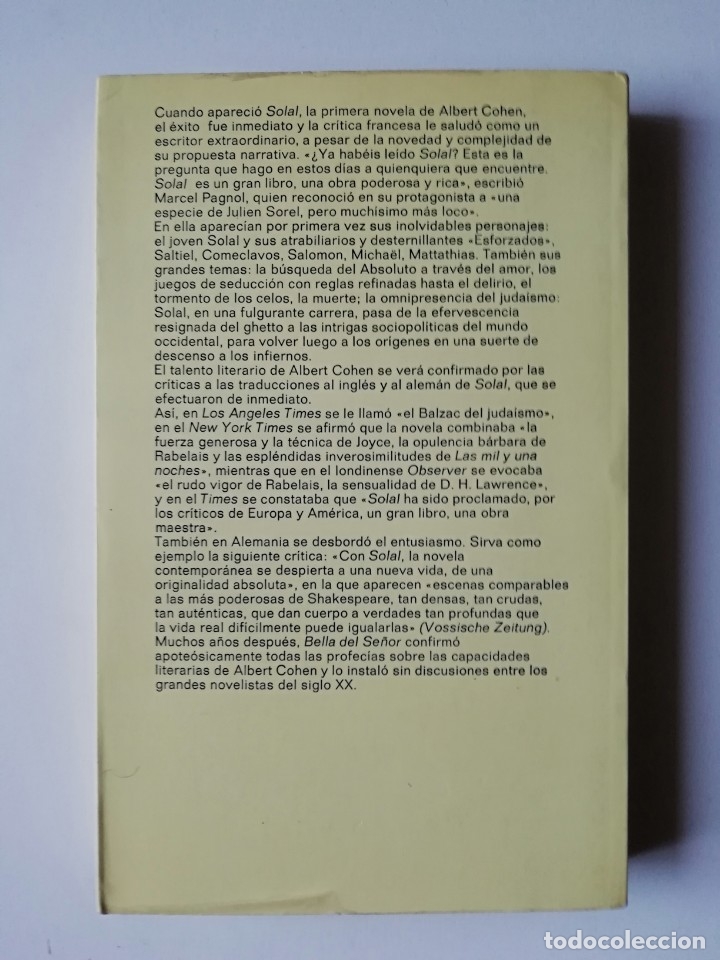 Libros de segunda mano: SOLAL - ALBERT COHEN - ED ANAGRAMA 1988 - Foto 2