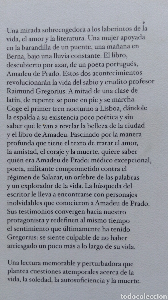 Libros de segunda mano: Tren nocturno a Lisboa. Pascal Mercier. - Foto 3