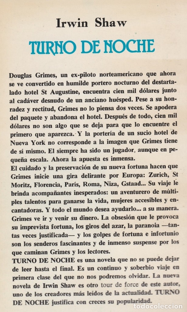 Libros de segunda mano: Libros. Irwin Shaw. Turno de noche. 1975 - Foto 3