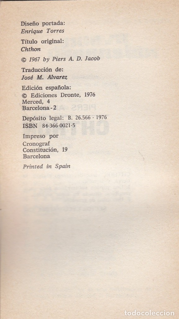 Libros de segunda mano: Libros. Piers Anthony. Chthon. 1976 - Foto 2