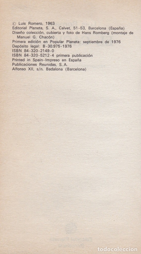 Libros de segunda mano: Libros. Luis Romero. El Cacique 1976 - Foto 2
