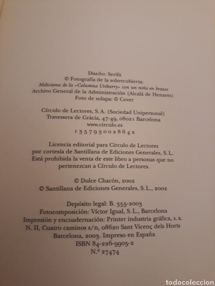 Libros de segunda mano: Dulce chacon. La Voz dormida. Circulo de lectores. - Foto 3