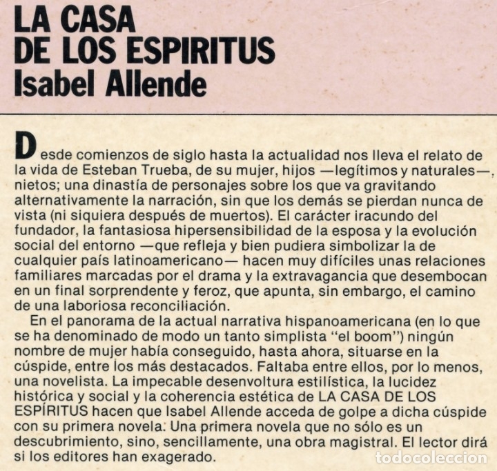 Libros de segunda mano: LA CASA DE LOS ESPIRITUS. De Isabel Allende. - Foto 2