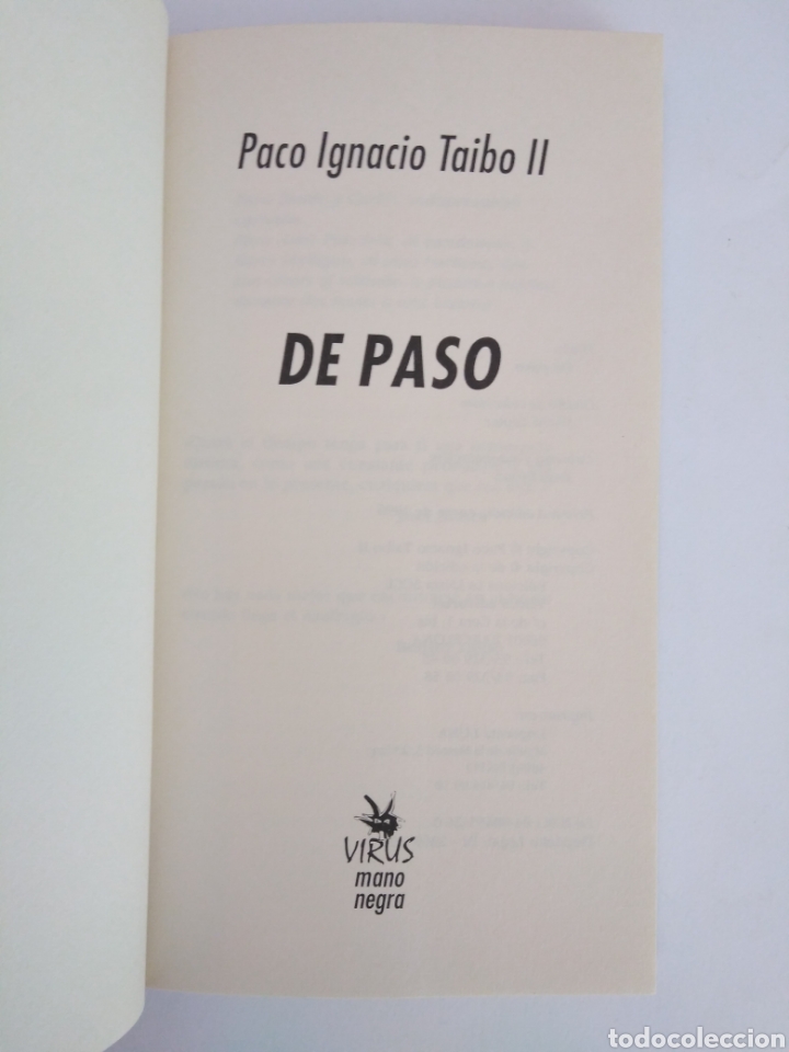 Libros de segunda mano: De Paso / Paco Ignacio Taibo II. - Foto 3