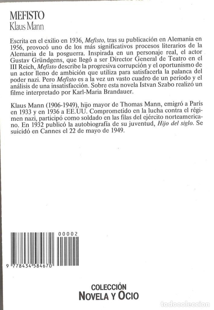Libros de segunda mano: Mefisto. Klaus Mann. 1986 - Foto 2