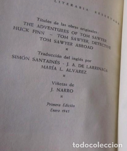 Libros de segunda mano: Mark Twain. Tom Sawyer. 1945 - Foto 2