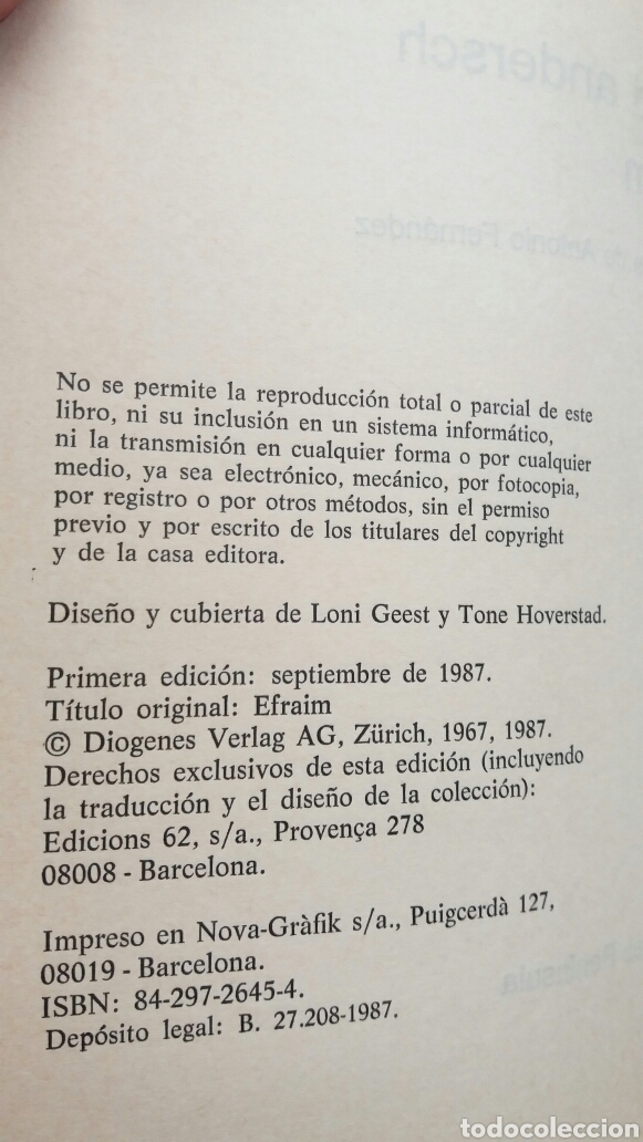 Libros de segunda mano: Efraim. Alfred Andersch. Pen&iacute;nsula, 1Ed, 1987 - Foto 4