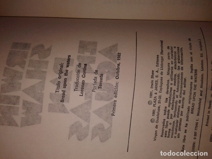 Libros de segunda mano: IRWIN SHAW,  1&ordf; EDICION, 1982, PAN EN LAS AGUAS - Foto 2