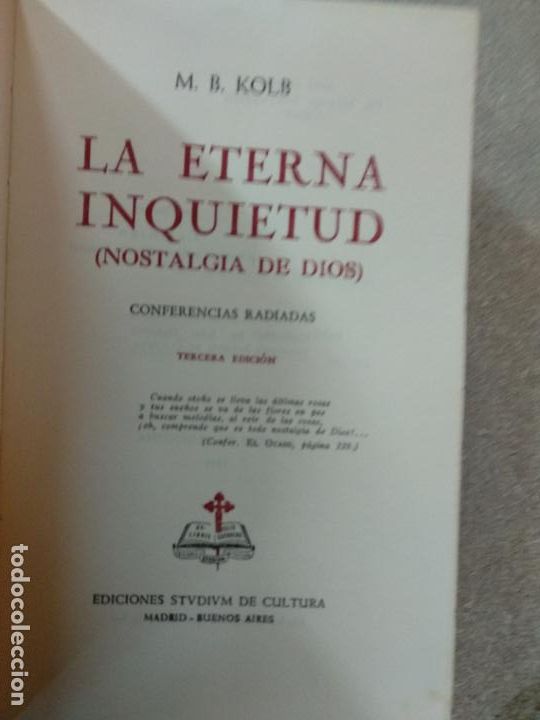 Libros de segunda mano: LA ETERNA INQUIETUD  M.B. KOLB - Foto 2