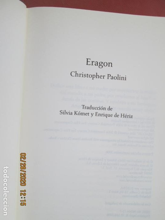 Libros de segunda mano: ERAGON - CHRISTOPHER PAOLINI - ROCA EDITORIAL 1&ordm; ED. 2006. - Foto 2