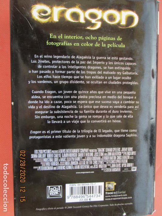 Libros de segunda mano: ERAGON - CHRISTOPHER PAOLINI - ROCA EDITORIAL 1&ordm; ED. 2006. - Foto 3