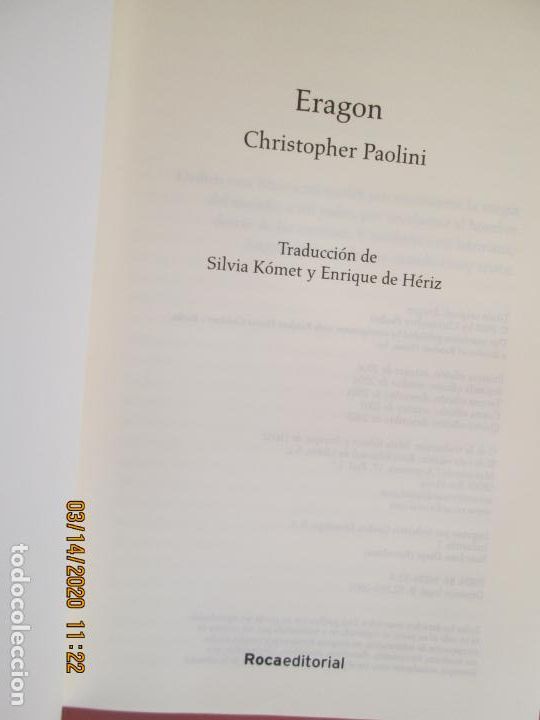 Libros de segunda mano: ERAGON - CHRISTOPHER PAOLINI - ROCA EDITORIAL 8&ordf; ED. 2005. - Foto 3