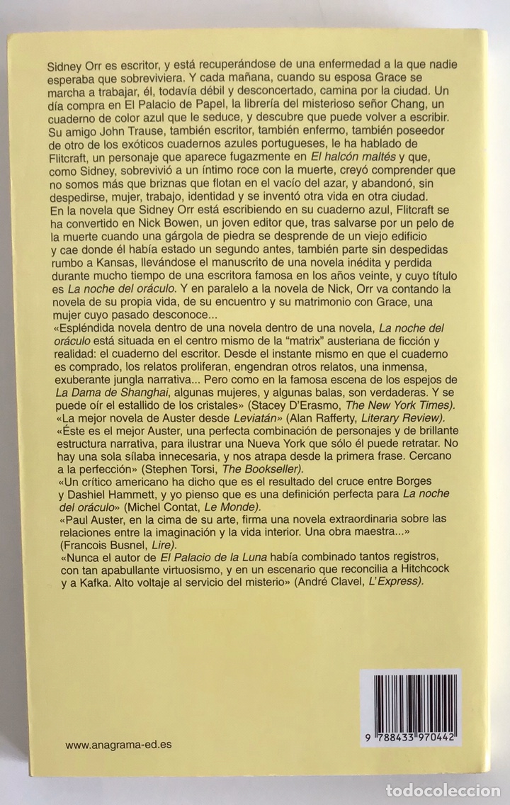Libros de segunda mano: LA NOCHE DEL OR&Aacute;CULO / PAUL AUSTER / ANAGRAMA - Foto 3