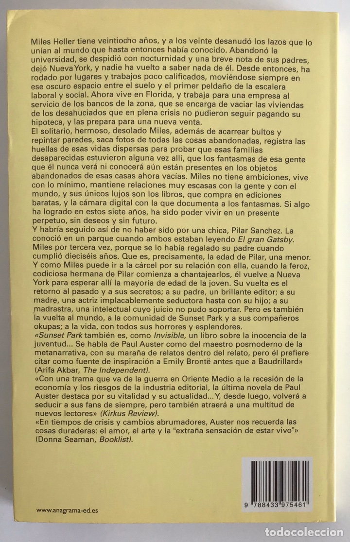 Libros de segunda mano: SUNSET PARK / PAUL AUSTER / ANAGRAMA - Foto 3
