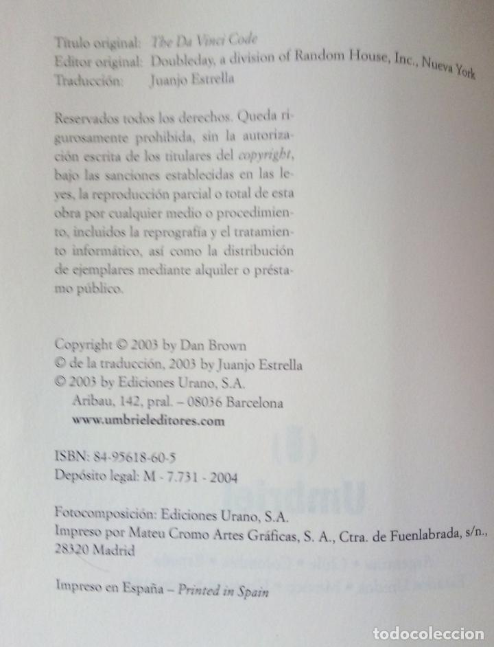 Libros de segunda mano: EL C&Oacute;DIGO DA VINCI - DAN BROWN - UMBRIEL 2004. - Foto 3