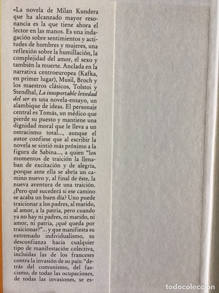 Libros de segunda mano: LA INSOPORTABLE LEVEDAD DEL SER / MILAN KUNDERA / C&Iacute;RCULO DE LECTORES - Foto 2