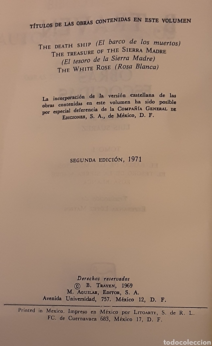 B. Traven, Obras Escogidas. 2 Tomos. Segunda Ed - Comprar En ...