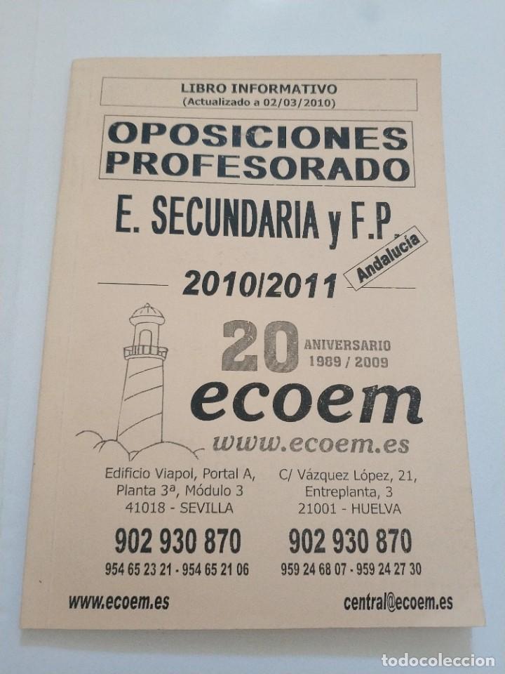 Libros de segunda mano: OPOSICIONES PROFESORADO E. SECUNDARIA Y F.P. 2010/2011 ANDALUCIA