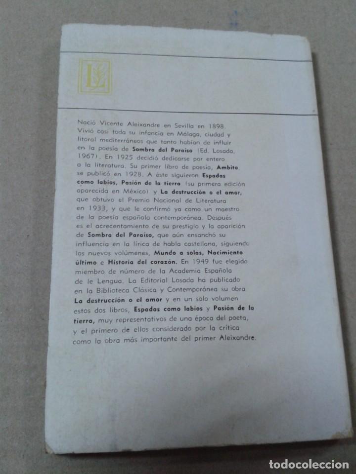 Libros de segunda mano: Espadas como labios Vicente Aleixandre. Ed. Losada - Foto 2