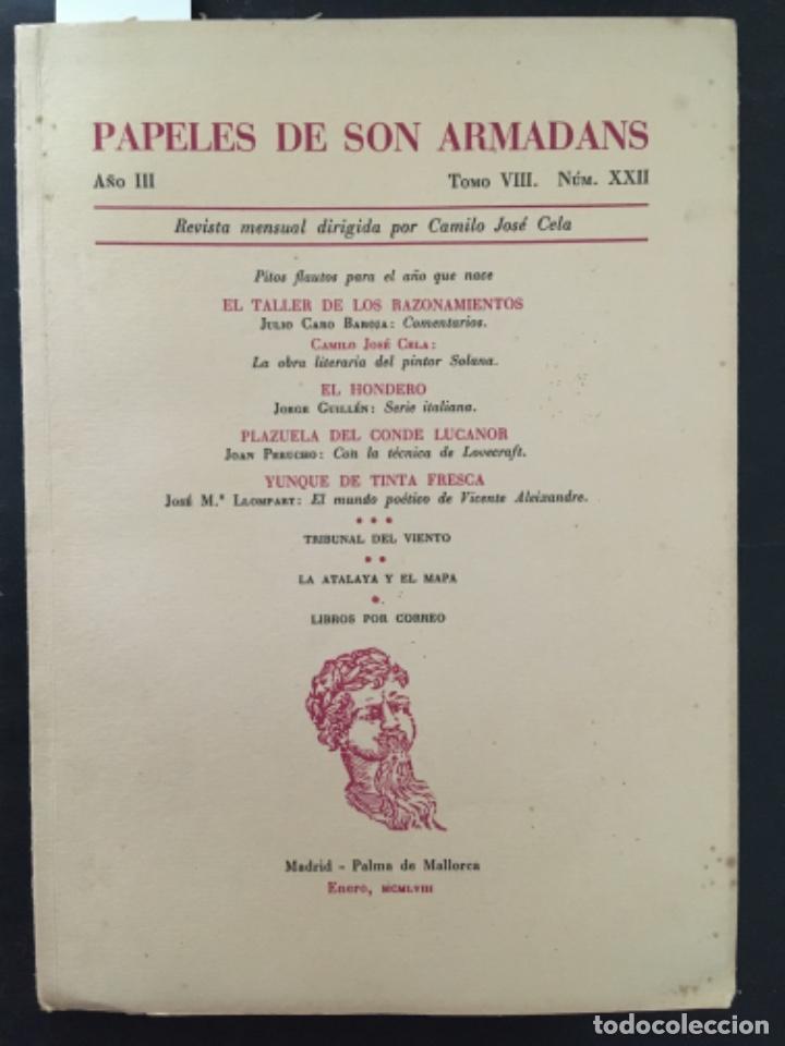 Libros de segunda mano: PAPELES DE SON ARMADANS, A&Ntilde;O III, TOMO VIII, NUMERO XXII, ENERO 1958