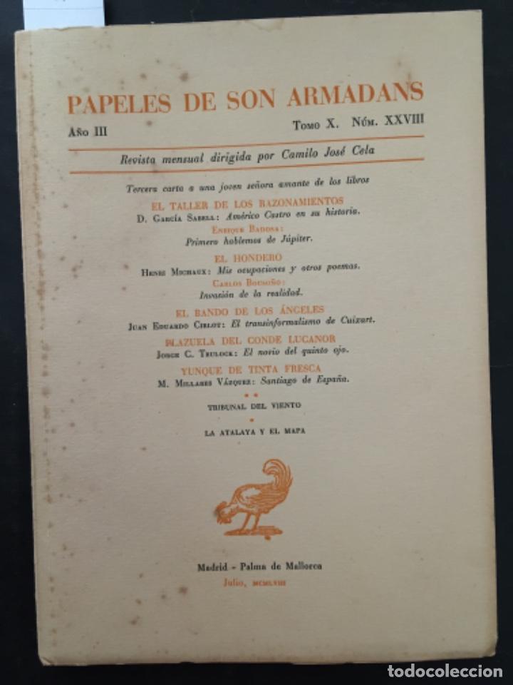 Libros de segunda mano: PAPELES DE SON ARMADANS, A&Ntilde;O III, TOMO X, NUMERO XXVIII, JULIO 1958