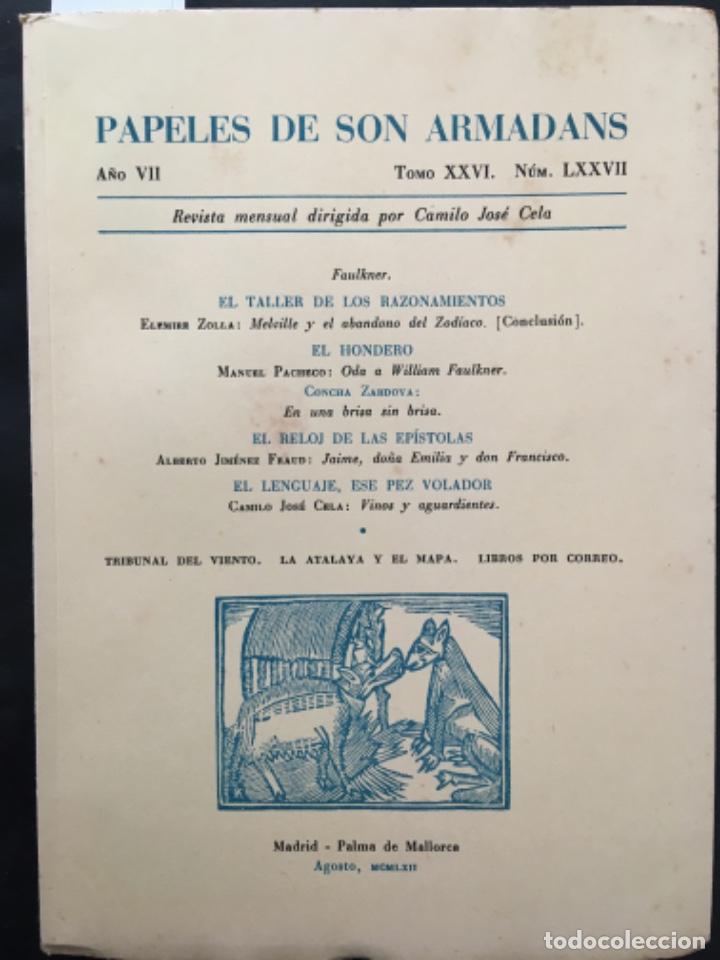 Libri di seconda mano: PAPELES DE SON ARMADANS, A&Ntilde;O VII, TOMO XXVI, NUMERO LXXVII, AGOSTO 1962