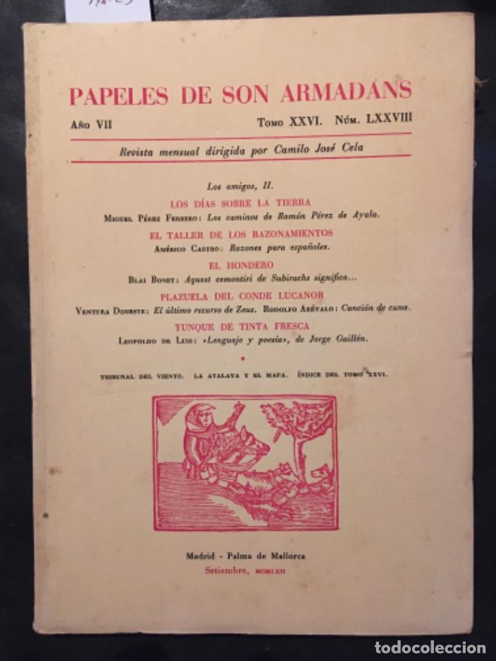 Libros de segunda mano: PAPELES DE SON ARMADANS, A&Ntilde;O VII, TOMO XXVI, NUMERO LXXVIII, SEPTIEMBRE 1962