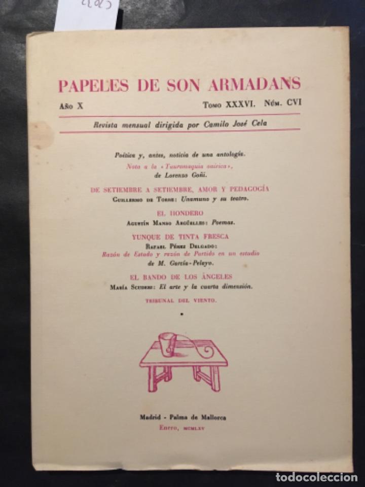 Libros de segunda mano: PAPELES DE SON ARMADANS, A&Ntilde;O X, TOMO XXXVI, NUMERO CVI, ENERO 1965