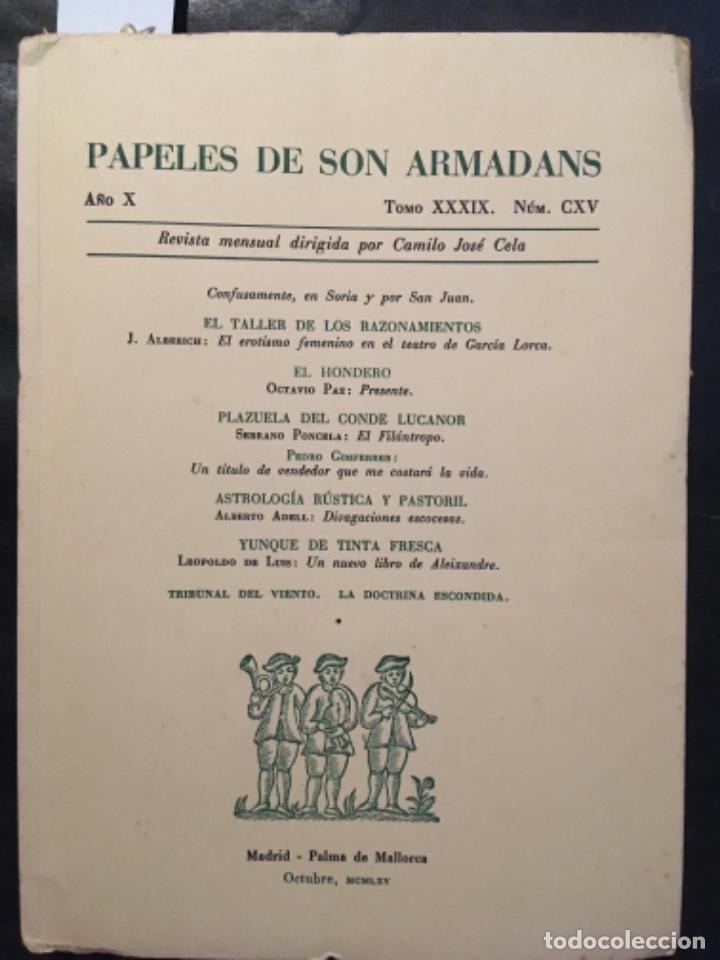 Libros de segunda mano: PAPELES DE SON ARMADANS, A&Ntilde;O X, TOMO XXXIX, NUMERO CXV, OCTUBRE 1965