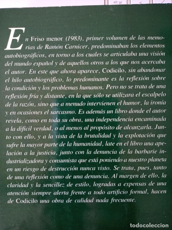 Libros de segunda mano: RAMON CARNICER CODICILO MEMORIAS - Foto 2