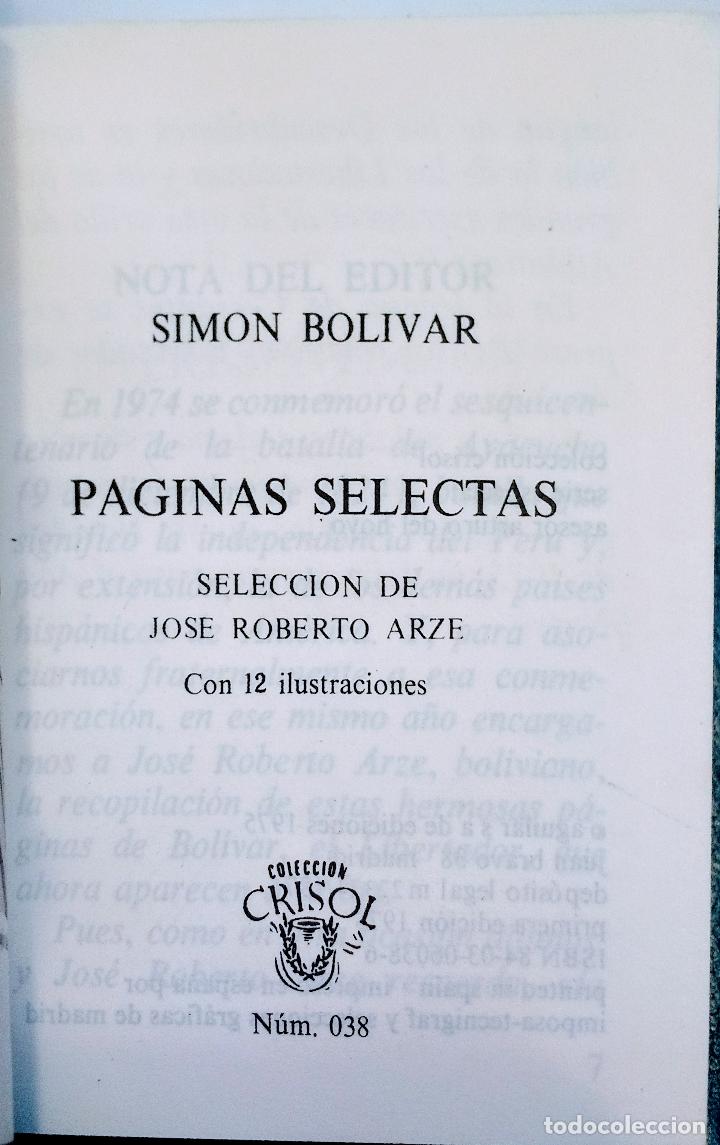 Libros de segunda mano: P&aacute;ginas selectas - BOLIVAR SIMON - Foto 1