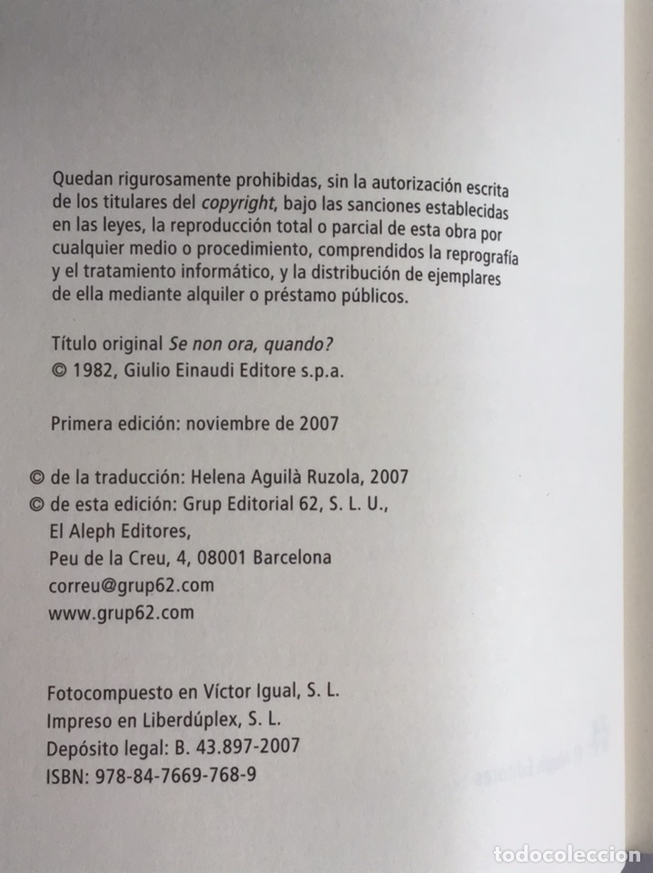 Libros de segunda mano: SI AHORA NO, &iquest;CU&Aacute;NDO? / PRIMO LEVI / EL ALEPH - Foto 4