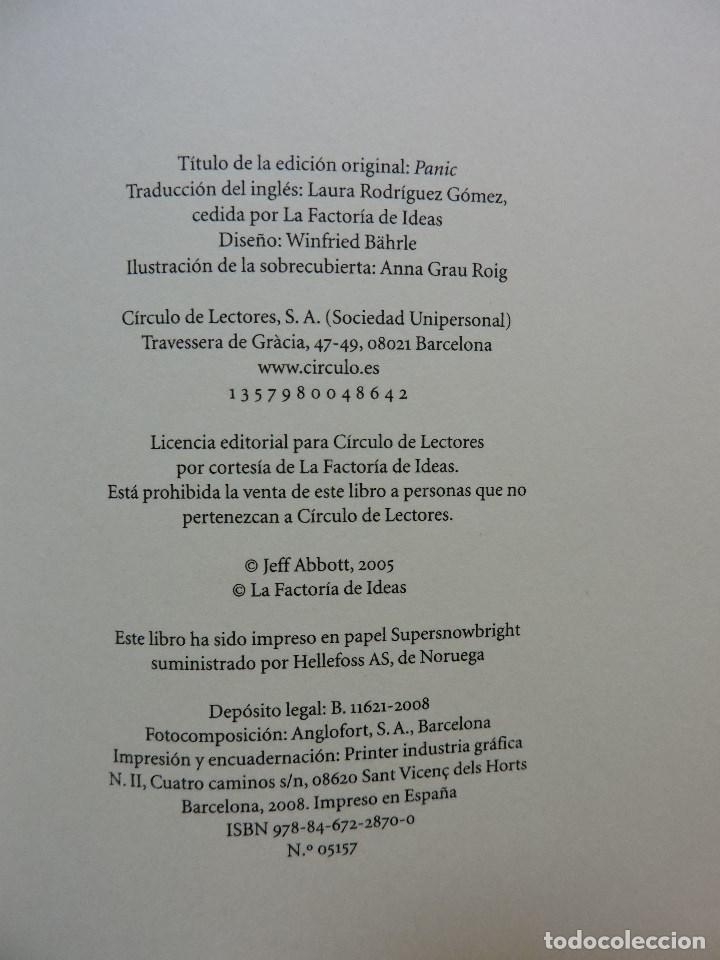 Libros de segunda mano: P&aacute;nico. ABBOTT, Jeff. C&iacute;rculo de Lectores 2008 - Foto 2