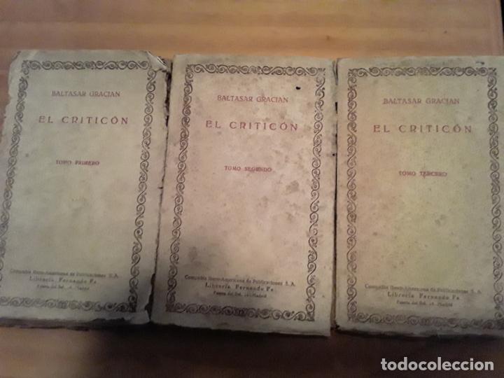 Second hand books: EL CRITICON.BALTAZAR GRACIAN.3 TOMOS.LIBRERIA DE FERNANDO FE.216,237,288 PAG.