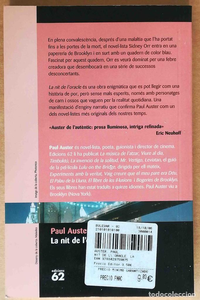 Libros de segunda mano: La nit de loracle (Paul Auster) Edicions 62, 2006 - Foto 2