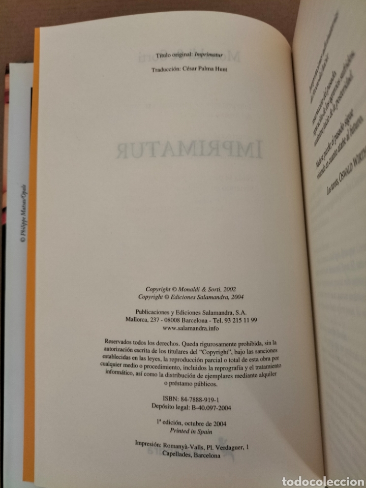 Libros de segunda mano: Imprimatur. Monaldi & Sorti. Contiene el CD. Ediciones Salamandra. Libro - Foto 4