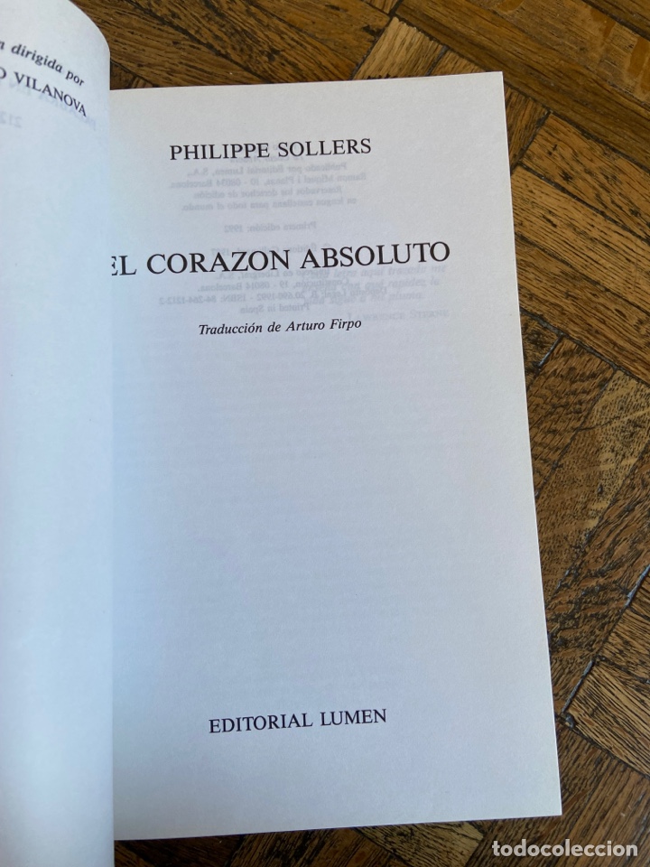 Libros de segunda mano: El coraz&oacute;n absoluto - Philippe Sollers - Lumen (1992) - Foto 3