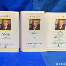Libros de segunda mano: AZORIN OBRAS ESCOGIDAS 3 TOMOS 1998 ESPASA NOVELA COMPLETA ENSAYOS CUENTOS MEMORIAS 22X14X20CMS. Lote 340062463