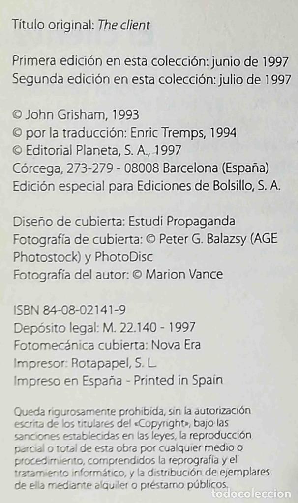 Libros de segunda mano: El cliente (John Grisham) Planeta 1977 - Foto 2