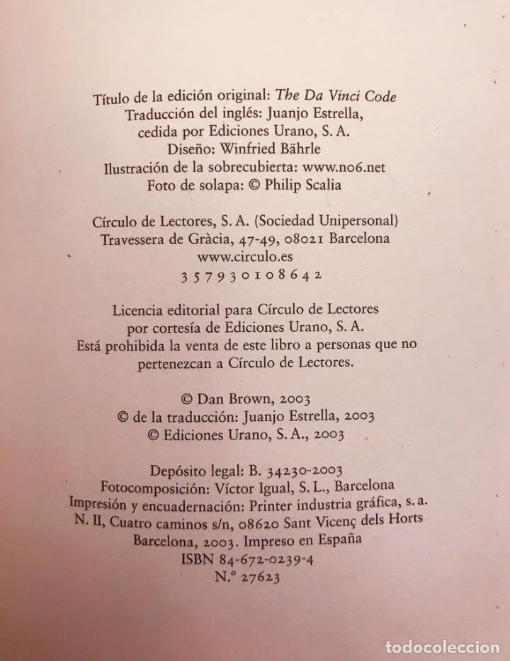 Libros de segunda mano: EL CODIGO DA VINCI - DAN BROWN - CIRCULO DE LECTORES - Foto 4