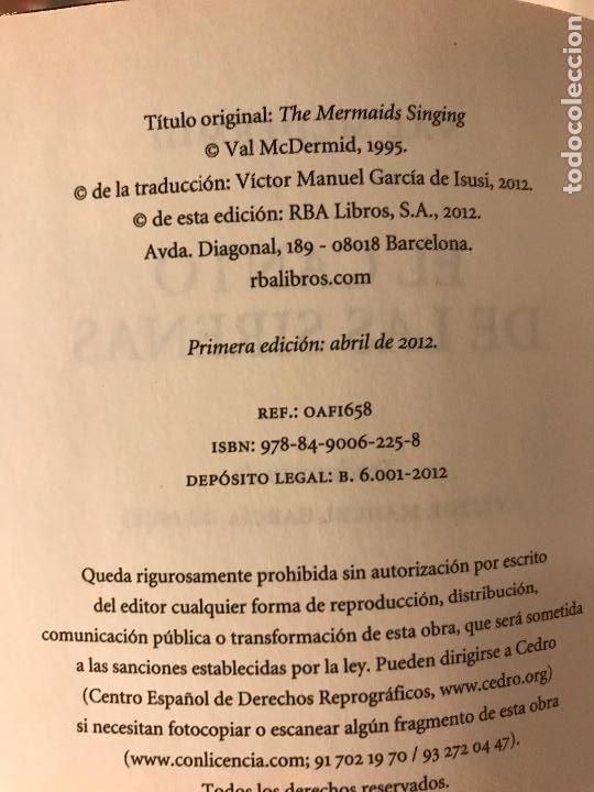 Libros de segunda mano: El canto de las sirenas. Val McDermid. - Foto 3