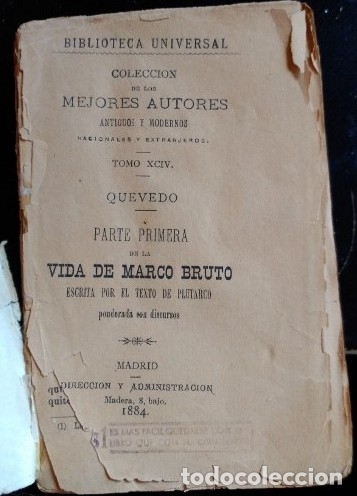 Libros de segunda mano: PARTE PRIMERA DE LA VIDA DE MARCO BRUTO. - QUEVEDO. - Foto 2