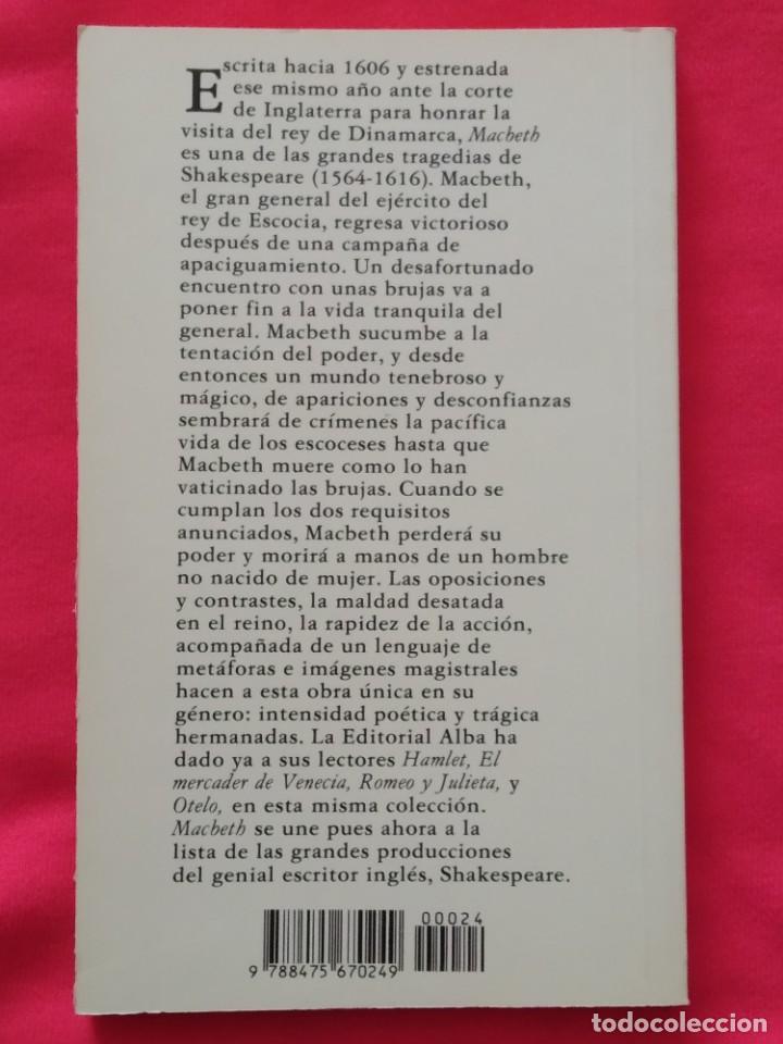 Libros de segunda mano: MACBETH DE WILLIAM SHAKESPEARE. EDITORIAL ALBA. EDICI&Oacute;N 1996. - Foto 2