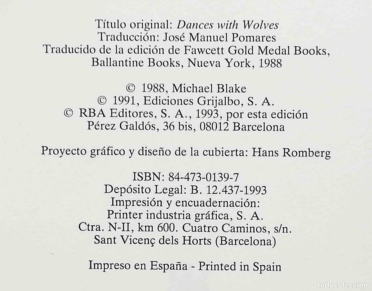 Libros de segunda mano: Bailando con lobos (Michael Blake) RBA 1993 - Foto 2