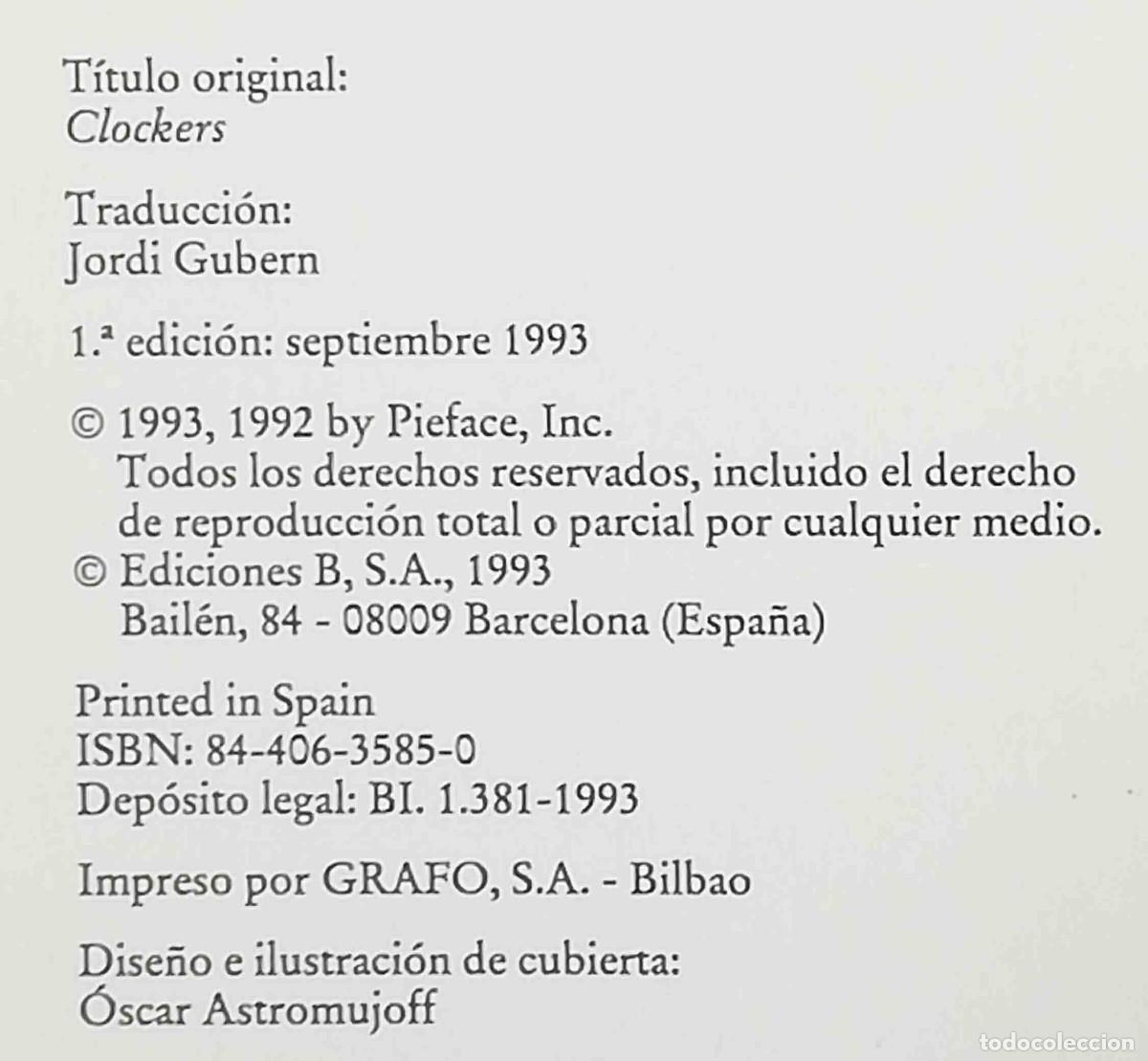 Libros de segunda mano: Clockers (Richard Price) Ediciones B 1993 - Foto 2