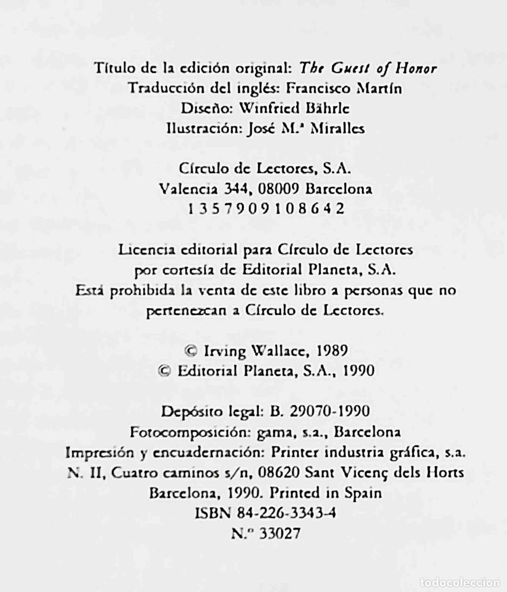 Libros de segunda mano: Invitada de honor (Irving Wallace) C&iacute;rculo de lectores - Foto 2