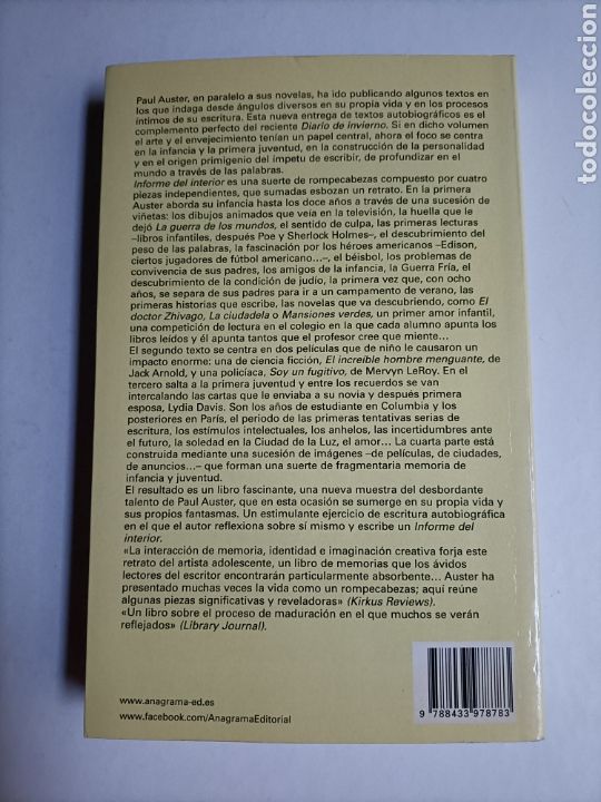 Libros de segunda mano: Informe del interior Paul Auster . Anagrama - Foto 6