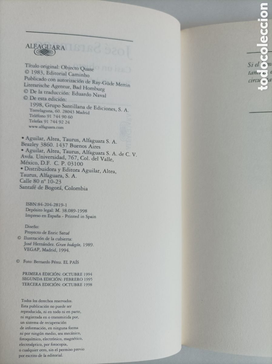 Libros de segunda mano: Casi un objeto / Jos&eacute; Saramago. - Foto 4